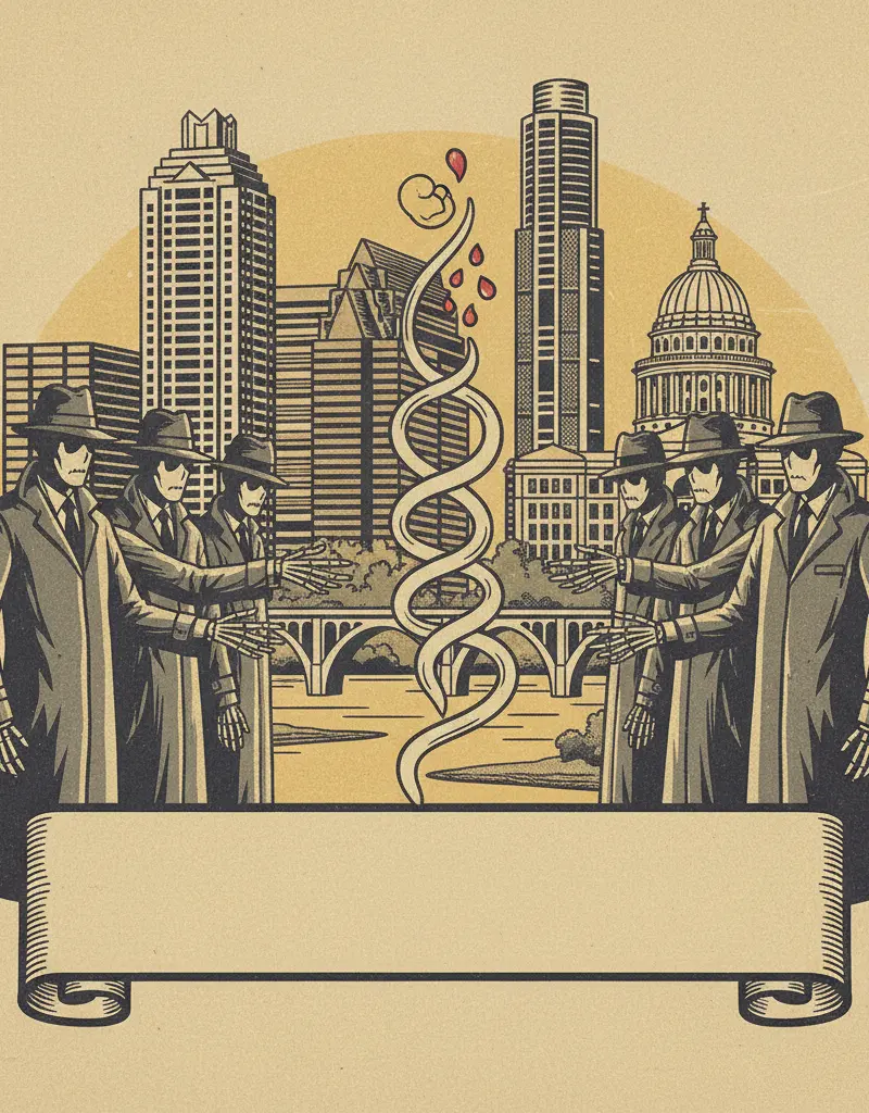 Editorial illustration: THEY'RE COMING FOR YOUR BABY'S CORD BLOOD