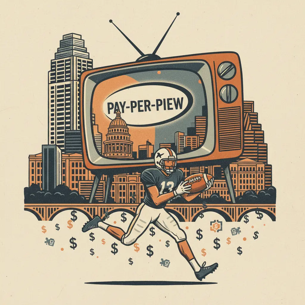 Editorial illustration: THE SUPER BOWL: A PAY-PER-VIEW EVENT FOR THE MODERN ERA