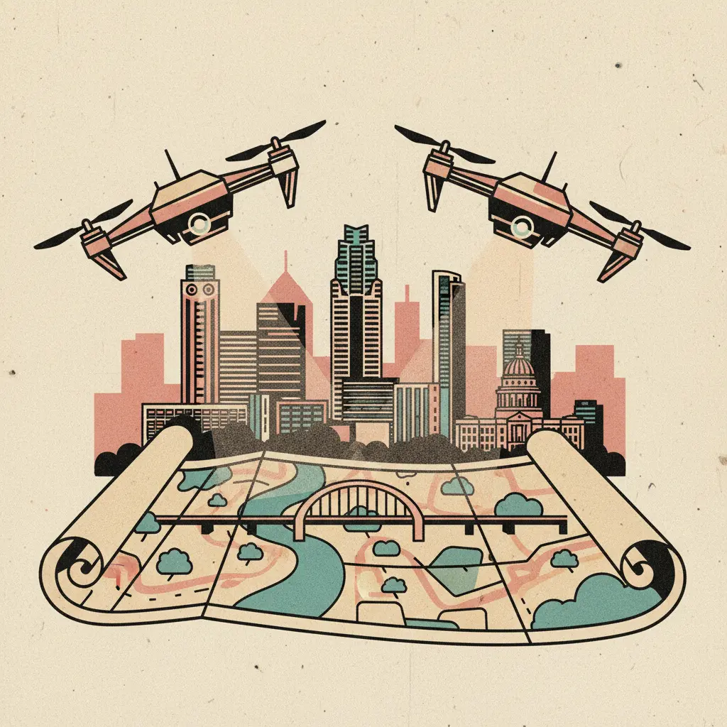 Editorial illustration: THE DRONES ARE LEARNING TO READ MAPS