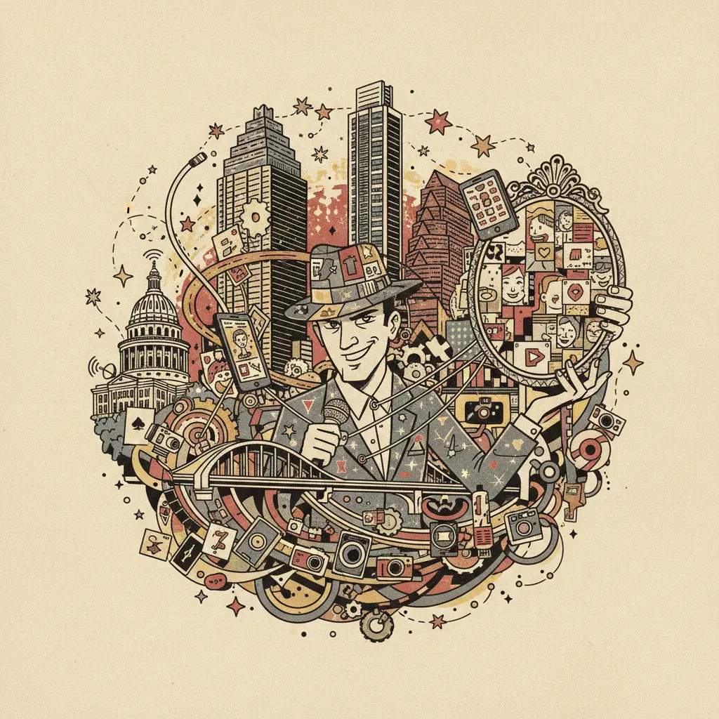 Editorial illustration: THE CURATED RANDOMNESS OF MODERN CELEBRITY