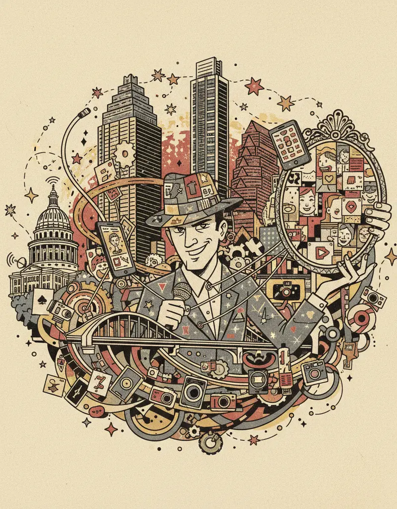 Editorial illustration: THE CURATED RANDOMNESS OF MODERN CELEBRITY
