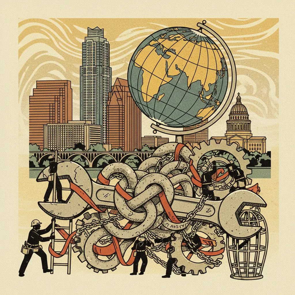 Editorial illustration: PAXTON MAKES IT HARDER TO BECOME A PLUMBER; WORLD CONTINUES TO TURN
