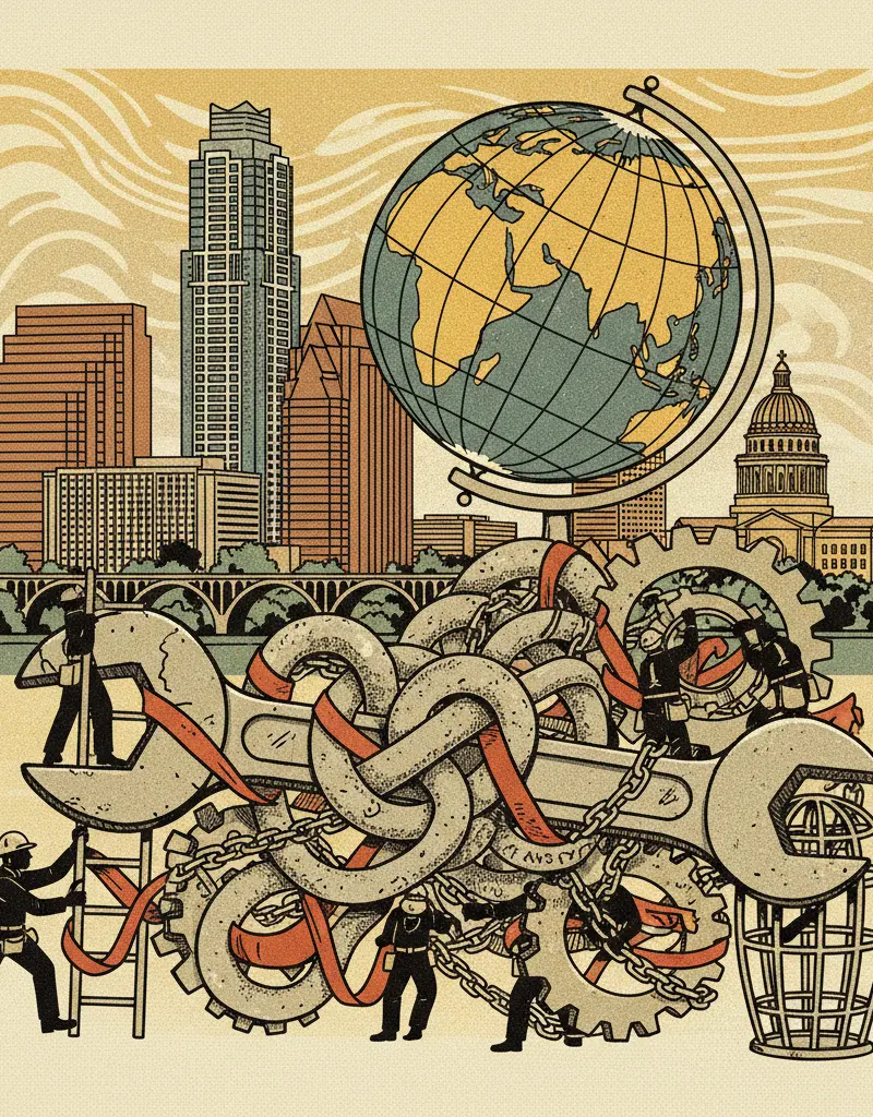 Editorial illustration: PAXTON MAKES IT HARDER TO BECOME A PLUMBER; WORLD CONTINUES TO TURN