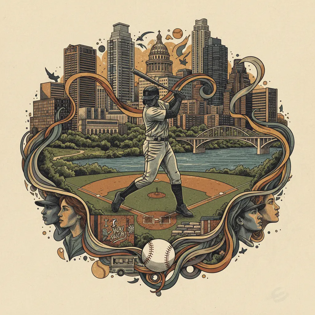 Editorial illustration: AUSTIN RENAMES PARK AFTER BASEBALL PLAYER IN ATTEMPT TO MEND COLLECTIVE GUILT