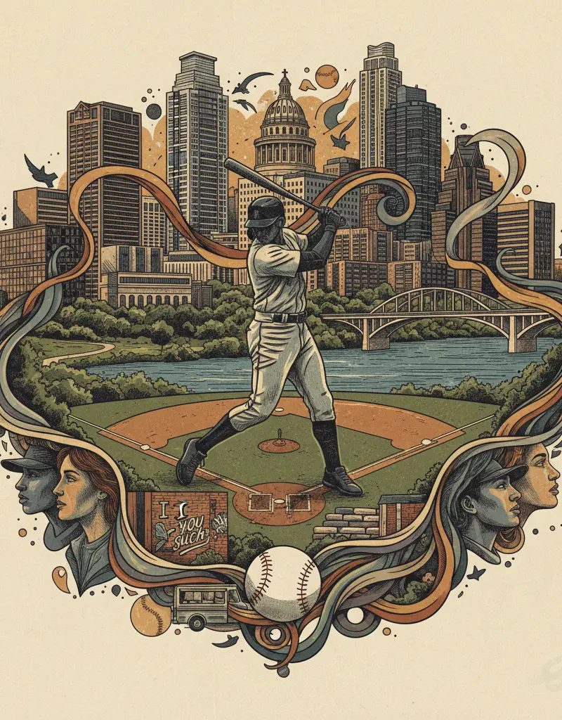 Editorial illustration: AUSTIN RENAMES PARK AFTER BASEBALL PLAYER IN ATTEMPT TO MEND COLLECTIVE GUILT