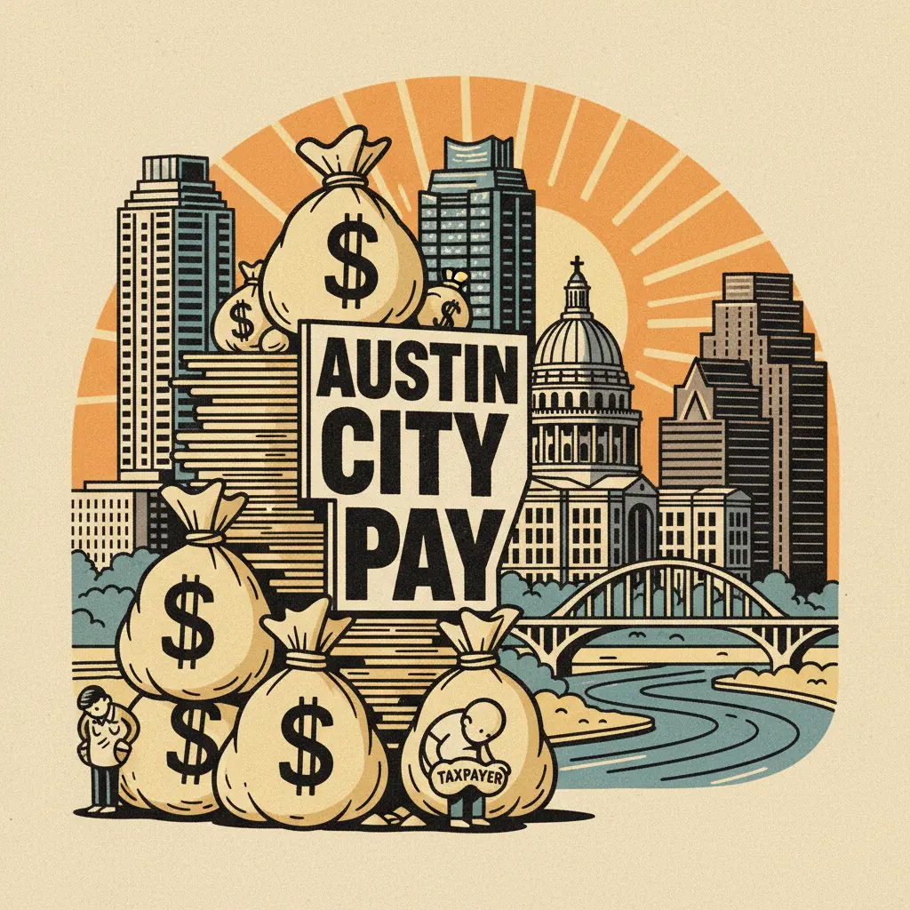 Editorial illustration: AUSTIN CITY EMPLOYEES ARE PAID MORE THAN YOU, PROBABLY