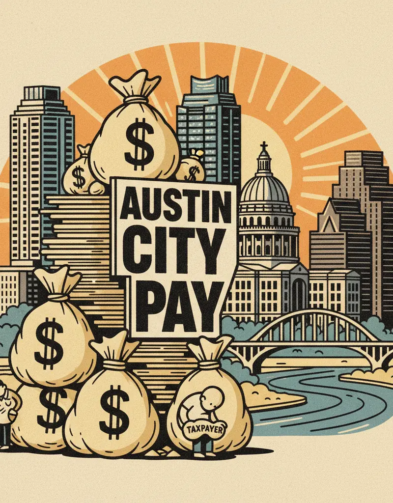 Editorial illustration: AUSTIN CITY EMPLOYEES ARE PAID MORE THAN YOU, PROBABLY