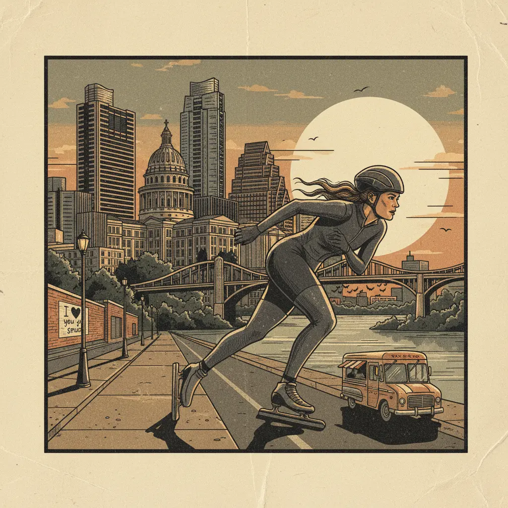 Editorial illustration: BRITTANY BOWE SKATES INTO THE SUNSET, LEAVING US TO PONDER OUR OWN MORTALITY