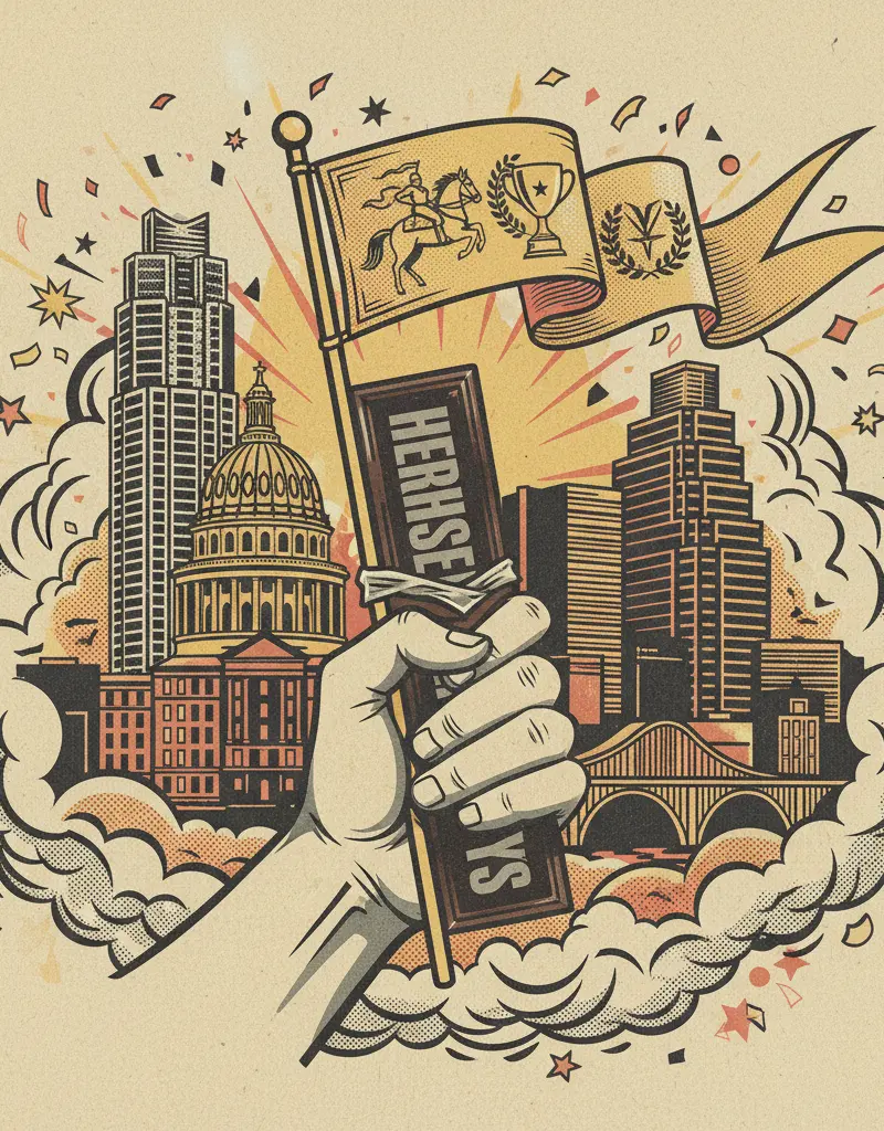 Editorial illustration: HERSHEY'S SELLS YOU THE FANTASY OF VICTORY