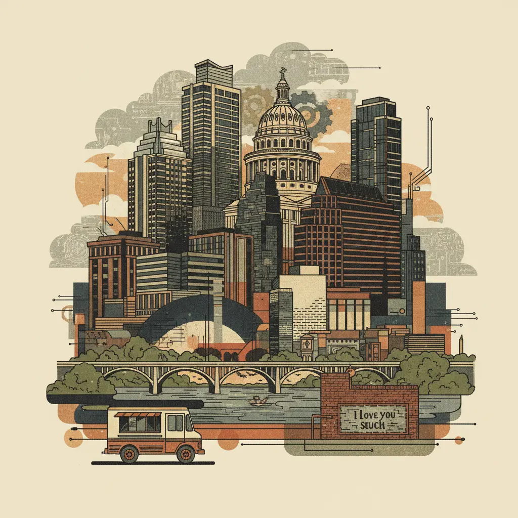 Editorial illustration: AUSTIN'S IT OVERHAUL: BECAUSE COMPUTERS ARE HARD, DEMOCRACY IS HARDER