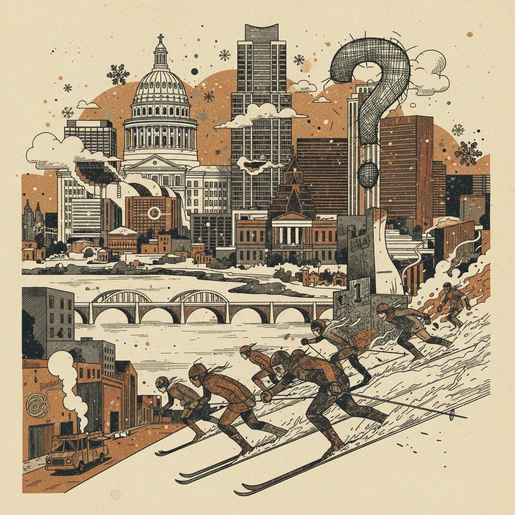 Editorial illustration: WATCH AMERICA CHASE A PODIUM IN THE SNOW, QUESTION THE MEANING OF EFFORT
