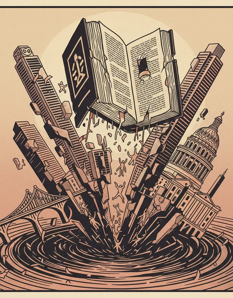 Editorial illustration: LITERATURE WINS, WE ALL LOSE (EVENTUALLY)