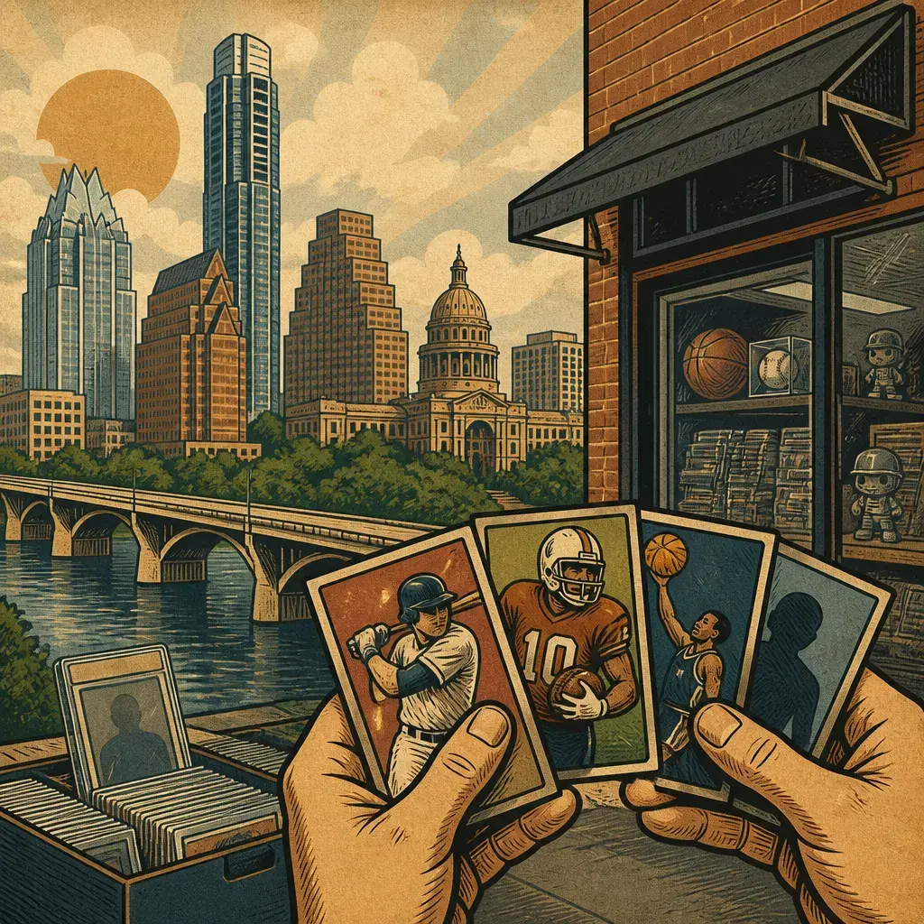 Editorial illustration: MO BAMBA CARDS & COLLECTIBLES OPENS ACROSS FROM UT ON SEPT. 11