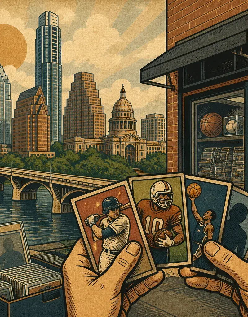 Editorial illustration: MO BAMBA CARDS & COLLECTIBLES OPENS ACROSS FROM UT ON SEPT. 11