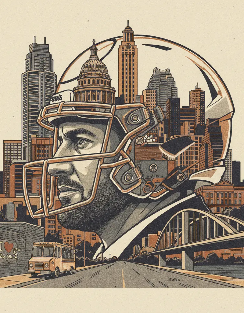 Editorial illustration: SARKISIAN CONFIRMS: COLLEGE FOOTBALL IS NOW MERELY PROFESSIONAL FOOTBALL WITH EXTRA STEPS