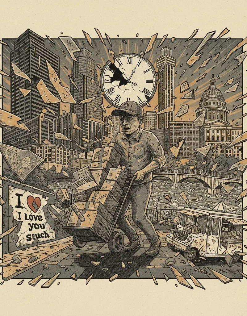 Editorial illustration: DREAM OF ORDER SHATTERED: DELIVERY DRIVER'S NIGHTMARE ON WEST SEVENTH