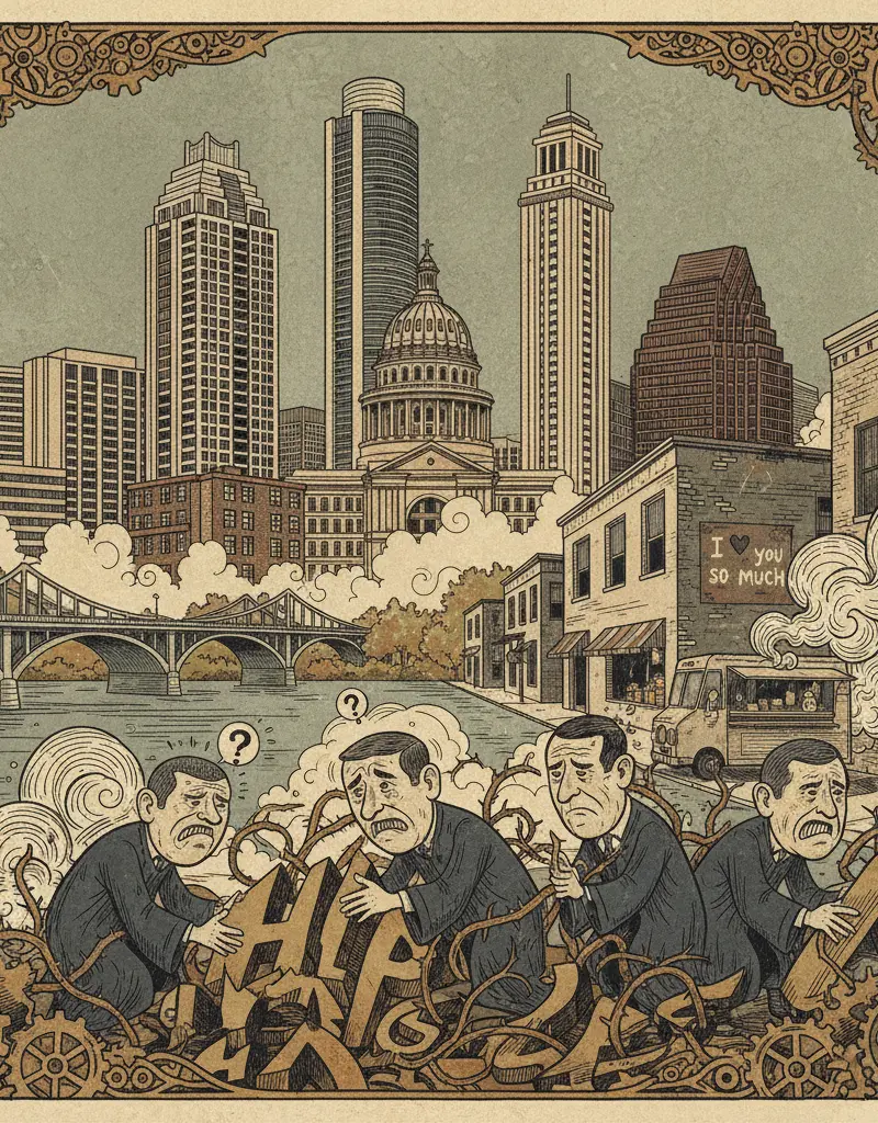 Editorial illustration: TEXAS STATE PROFESSORS TO STUDY WHY HELPING PEOPLE SUCKS