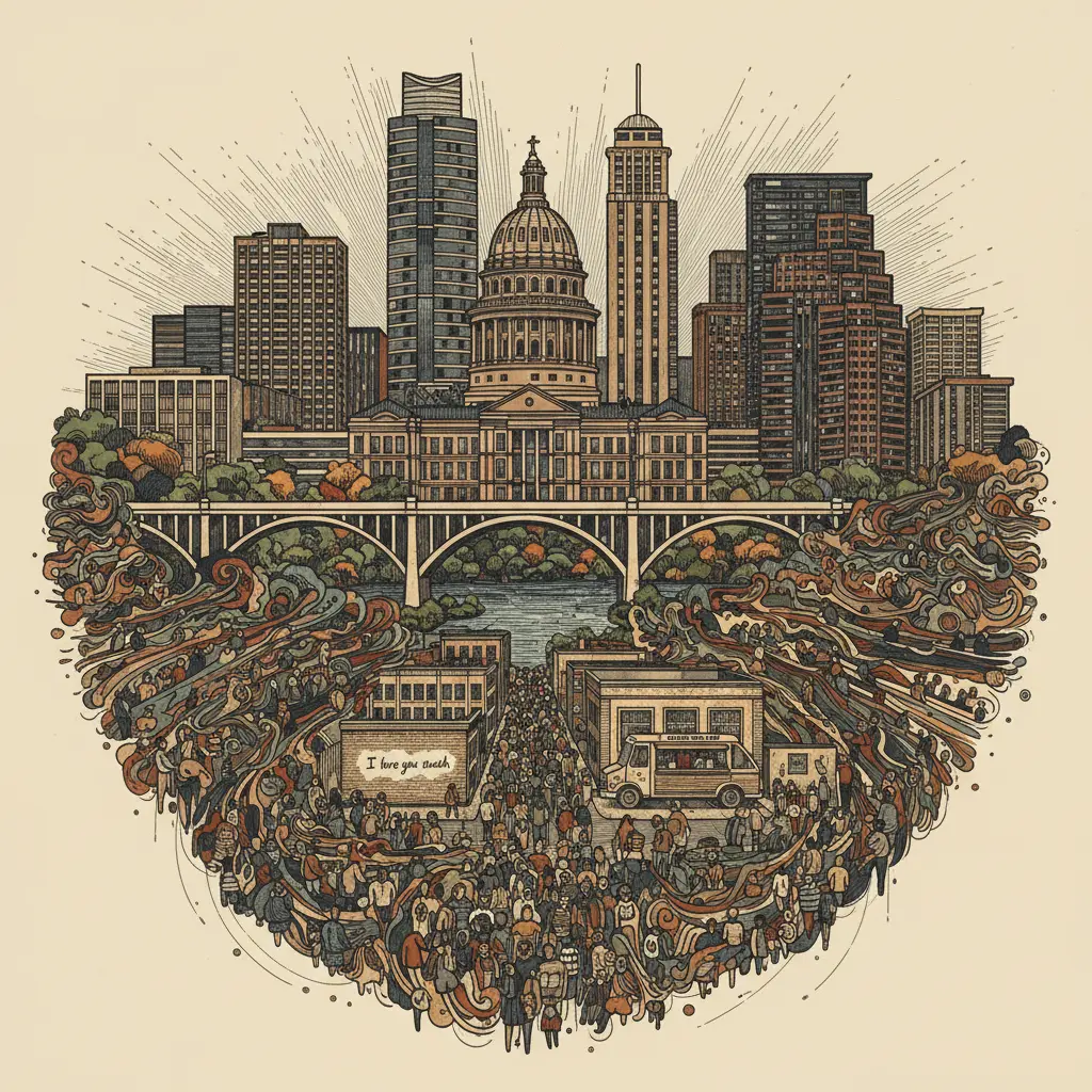 Editorial illustration: SXSW COMEDY LINEUP ANNOUNCED: PREPARE FOR PEAK AUSTIN CROWD SOURCING