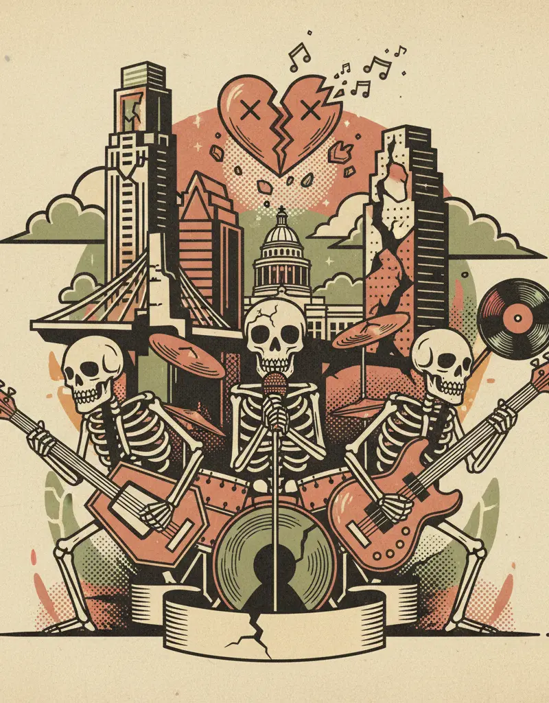 Editorial illustration: LOVE IS DEAD. HERE ARE SOME BANDS.