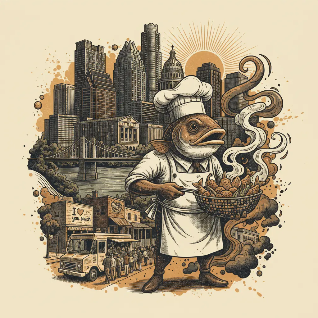Editorial illustration: MR. CATFISH & MORE: WHERE AIRPORT BLVD. KEEPS IT REAL (AND FRIED)
