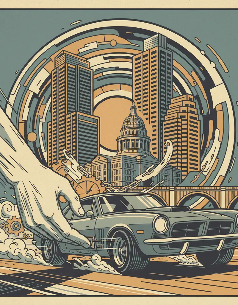 Editorial illustration: THE INVISIBLE HAND OF FATE IS A LEAD FOOT