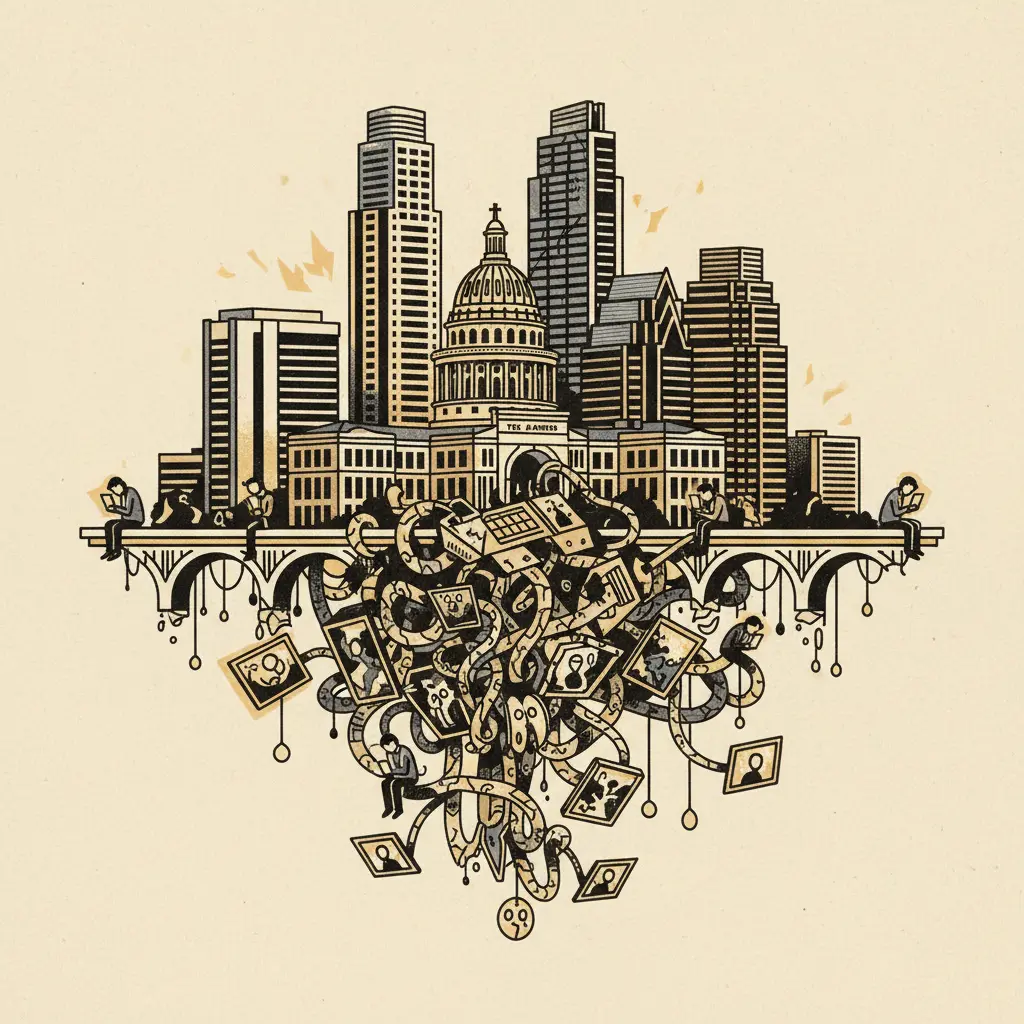 Editorial illustration: VIOLENCE FINDS NEW WAYS TO MAKE US SAD