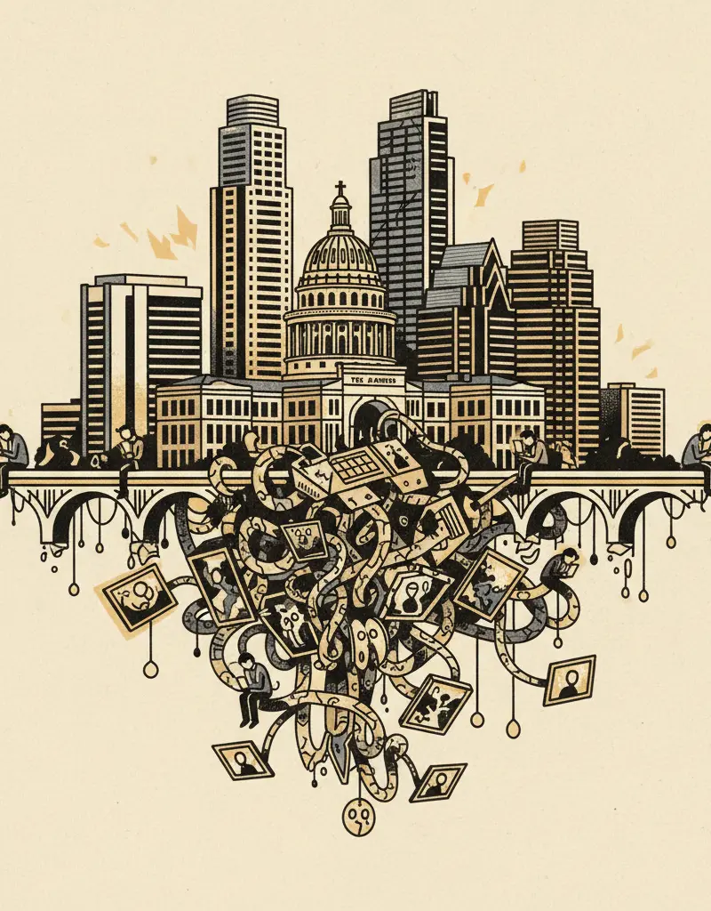Editorial illustration: VIOLENCE FINDS NEW WAYS TO MAKE US SAD