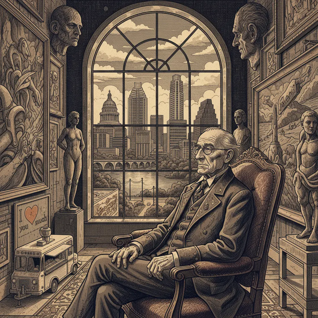 Editorial illustration: CONTEMPLATE THE IMPERMANENCE OF MORTALITY WHILE STARING AT RICH PEOPLE ART