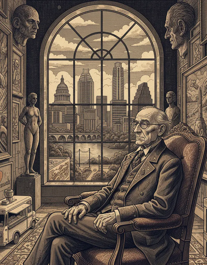 Editorial illustration: CONTEMPLATE THE IMPERMANENCE OF MORTALITY WHILE STARING AT RICH PEOPLE ART