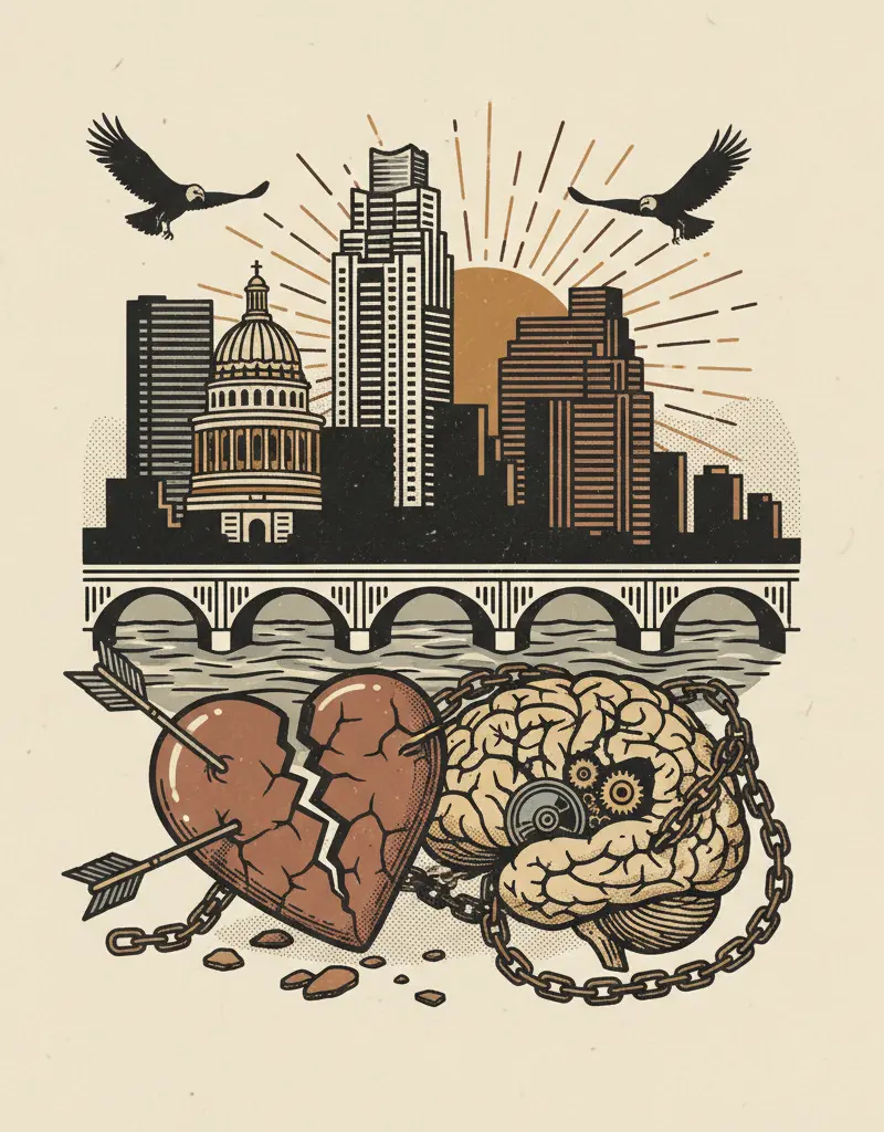 Editorial illustration: LOVE IS DEAD, AND SO IS COMMON SENSE