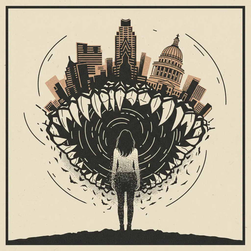 Editorial illustration: THE VOID STARES BACK: WOMAN MISSING IN NORTHEAST AUSTIN
