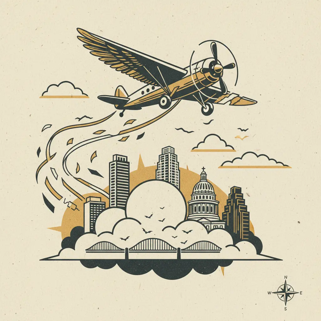 Editorial illustration: SAN MARCOS AIRPORT: NOW SERVING DREAMS OF FLIGHT AND DREAD OF FLYING