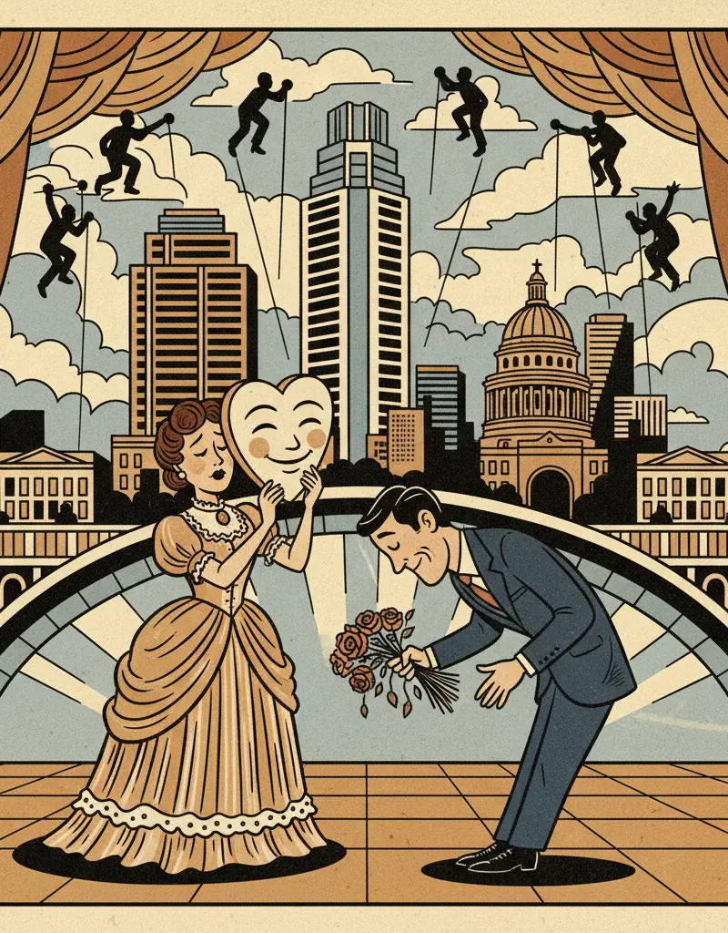 Editorial illustration: LOVE IS REAL (AND ALSO A PERFORMANCE)
