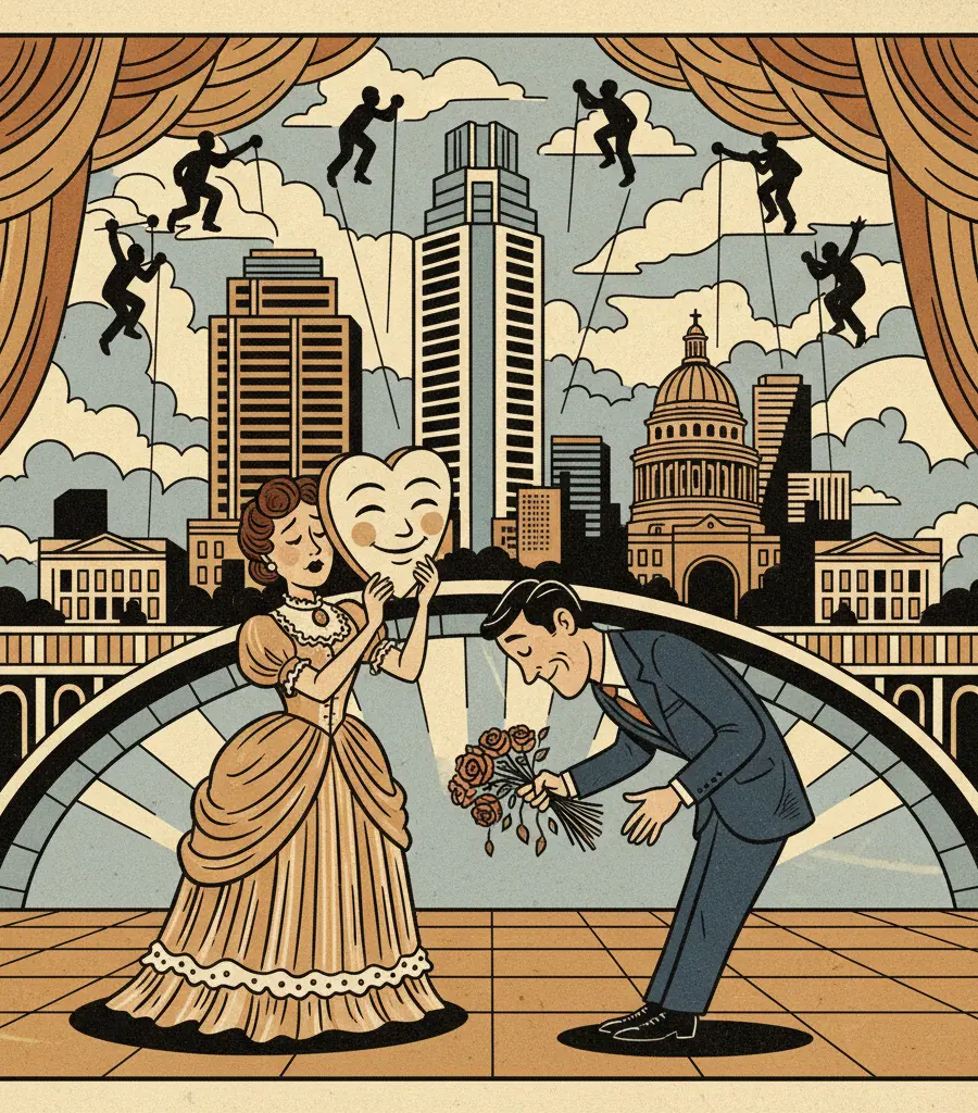 Editorial illustration: LOVE IS REAL (AND ALSO A PERFORMANCE)