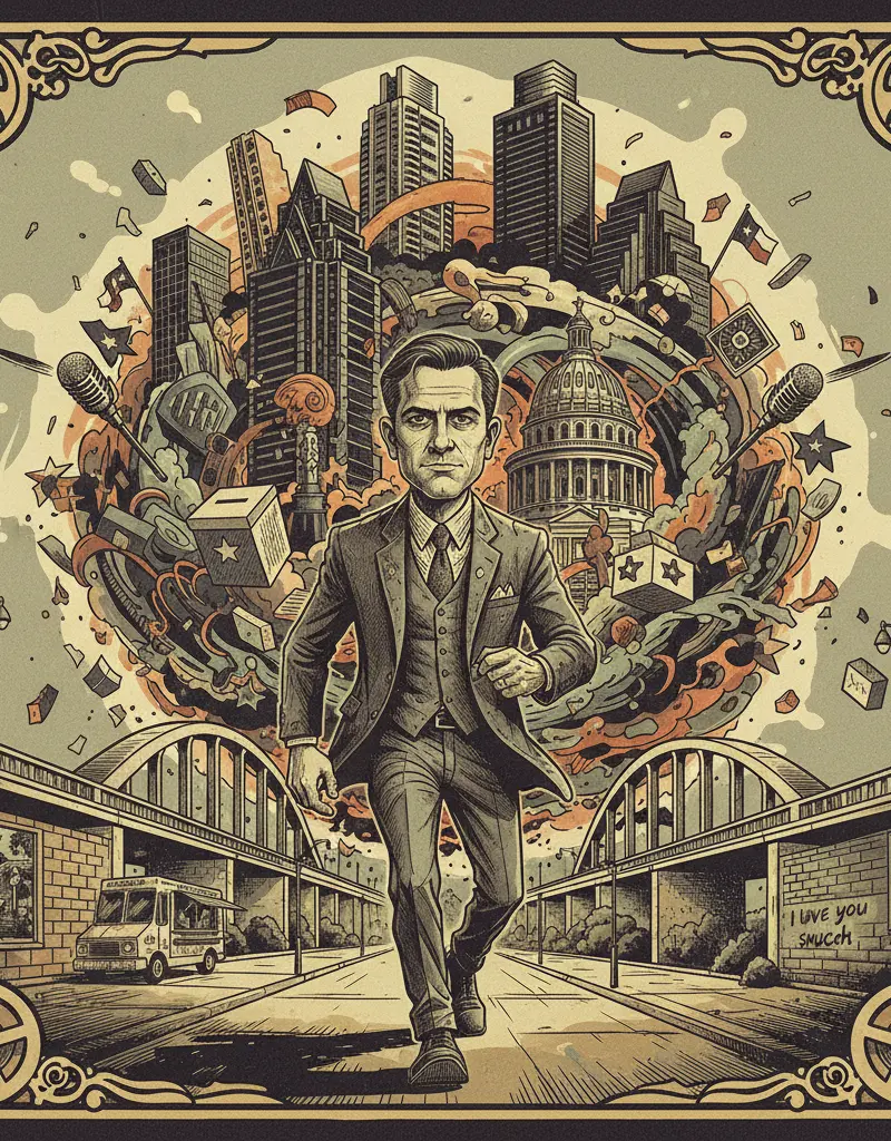 Editorial illustration: TALARICO TAKES FIRST STEP IN TEXAS POLITICAL REALITY SHOW