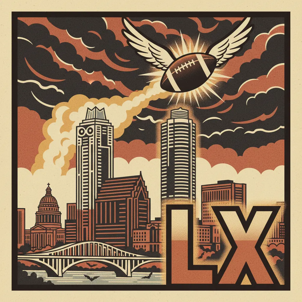 Editorial illustration: SUPER BOWL 60: THE APOCALYPSE IS POSTPONED