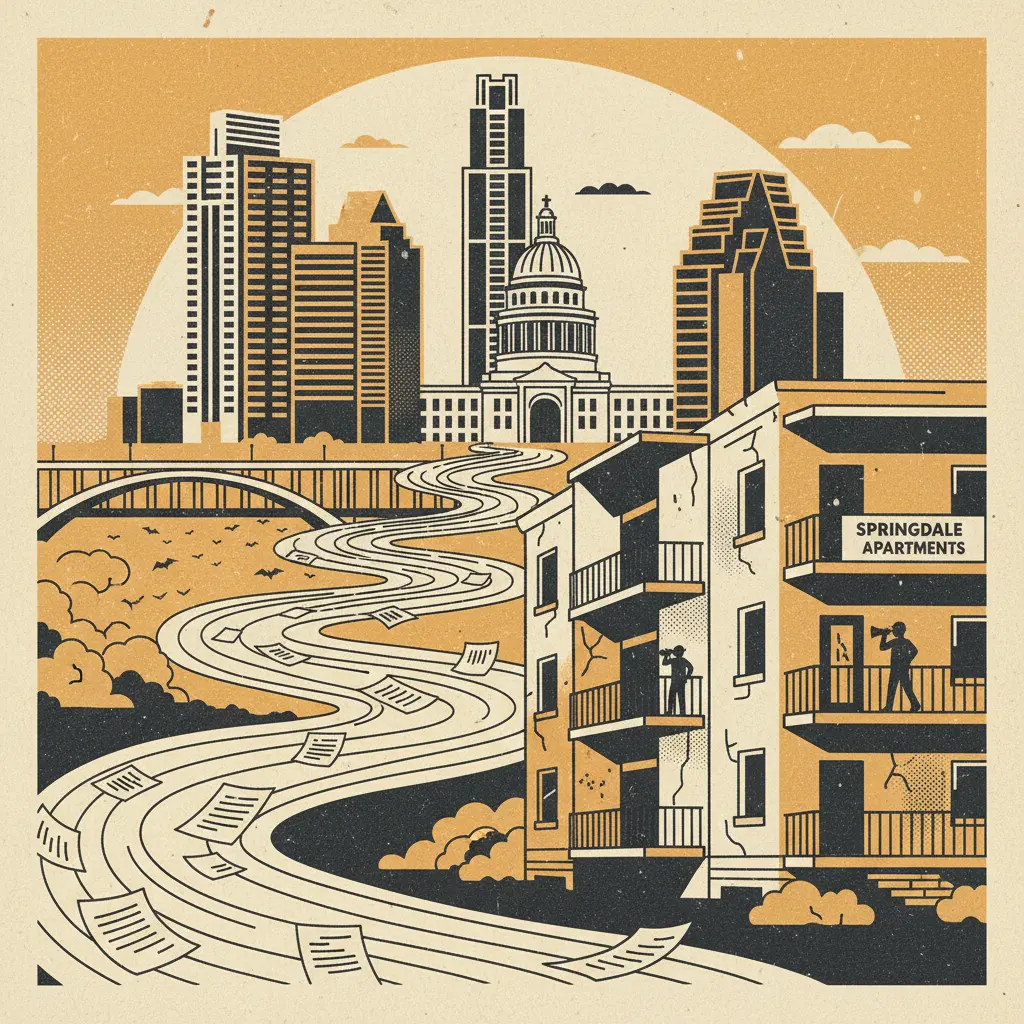 Editorial illustration: SPRINGDALE APARTMENT COMPLEX: FROM STANDOFF TO SAGA