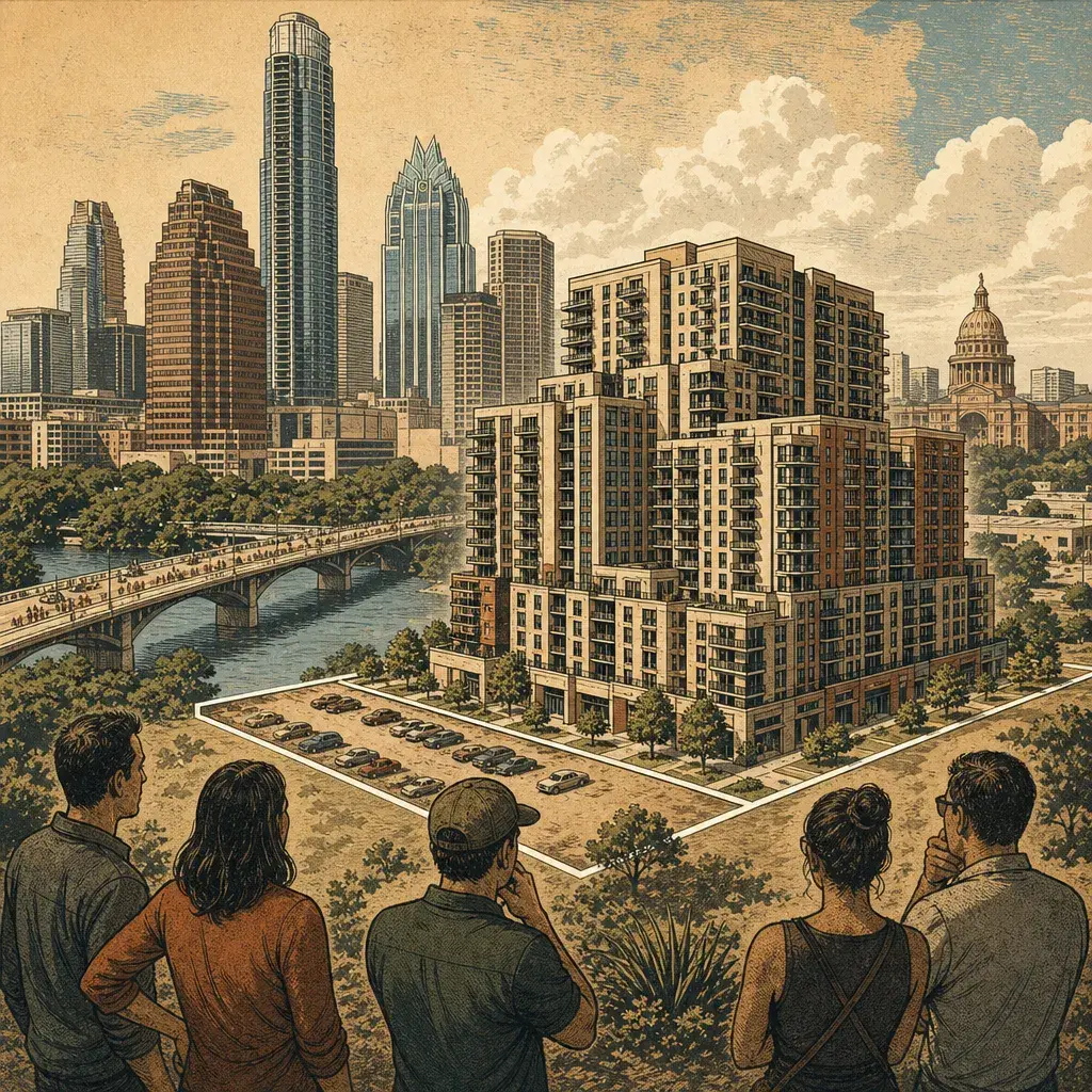 Editorial illustration: ANOTHER STACKED BUILDING FOR HUMANS WHO LIKE SHORT WALKS TO SHOPPING: ENDEAVOR PROPOSES 396 UNITS ON 4.3 ACRES AT BRAKER & KRAMER