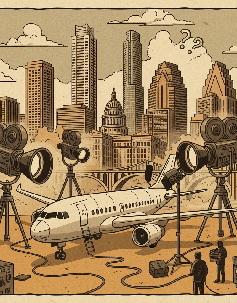 Editorial illustration: EL PASO FLIGHTS GROUNDED: ARE WE IN A MOVIE?