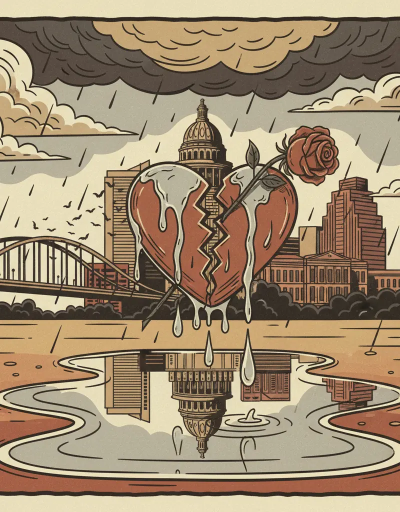 Editorial illustration: ROMANCE IS DEAD, BUT AT LEAST IT'S MILDLY DAMP