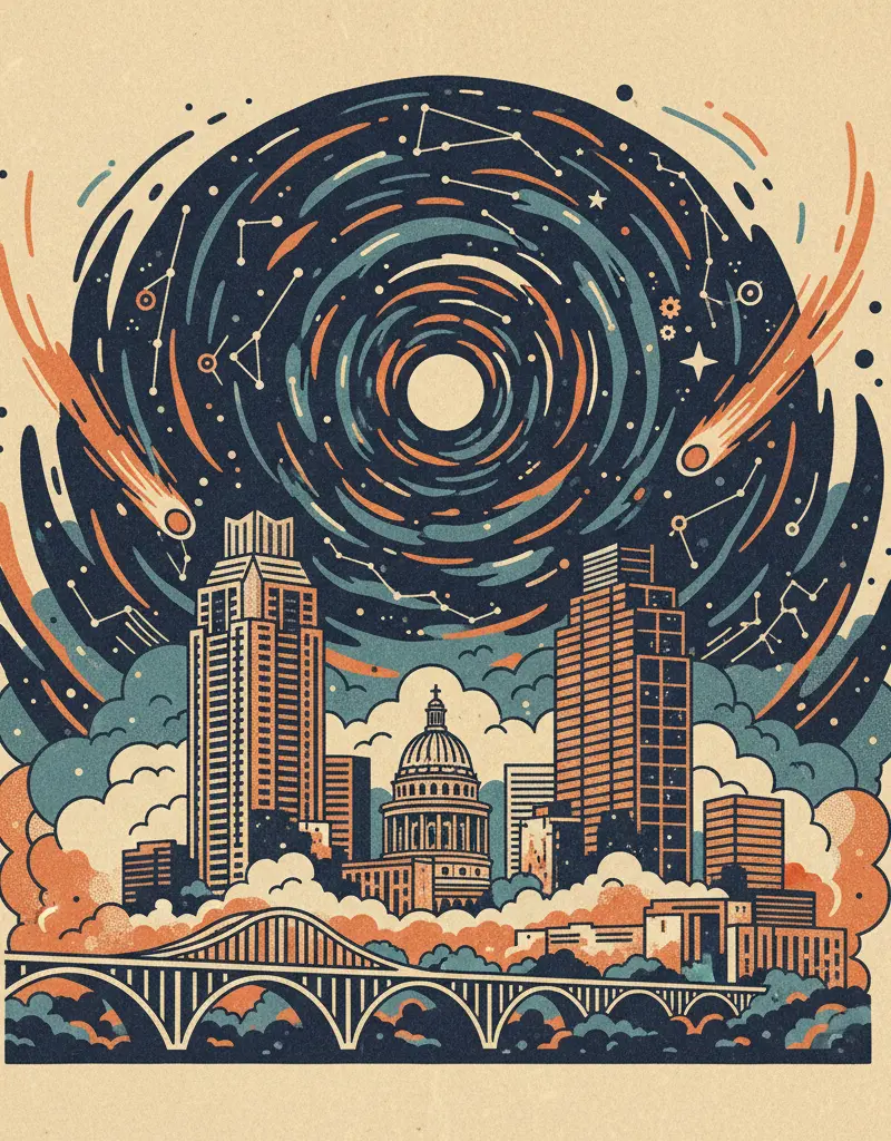 Editorial illustration: THE UNIVERSE CONTINUES ITS INDIFFERENT MARCH FORWARD