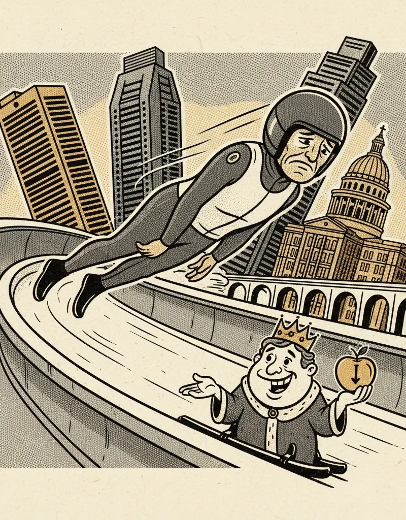 Editorial illustration: LUGE: THE ONLY SPORT WHERE GRAVITY MOCKS YOUR DREAMS