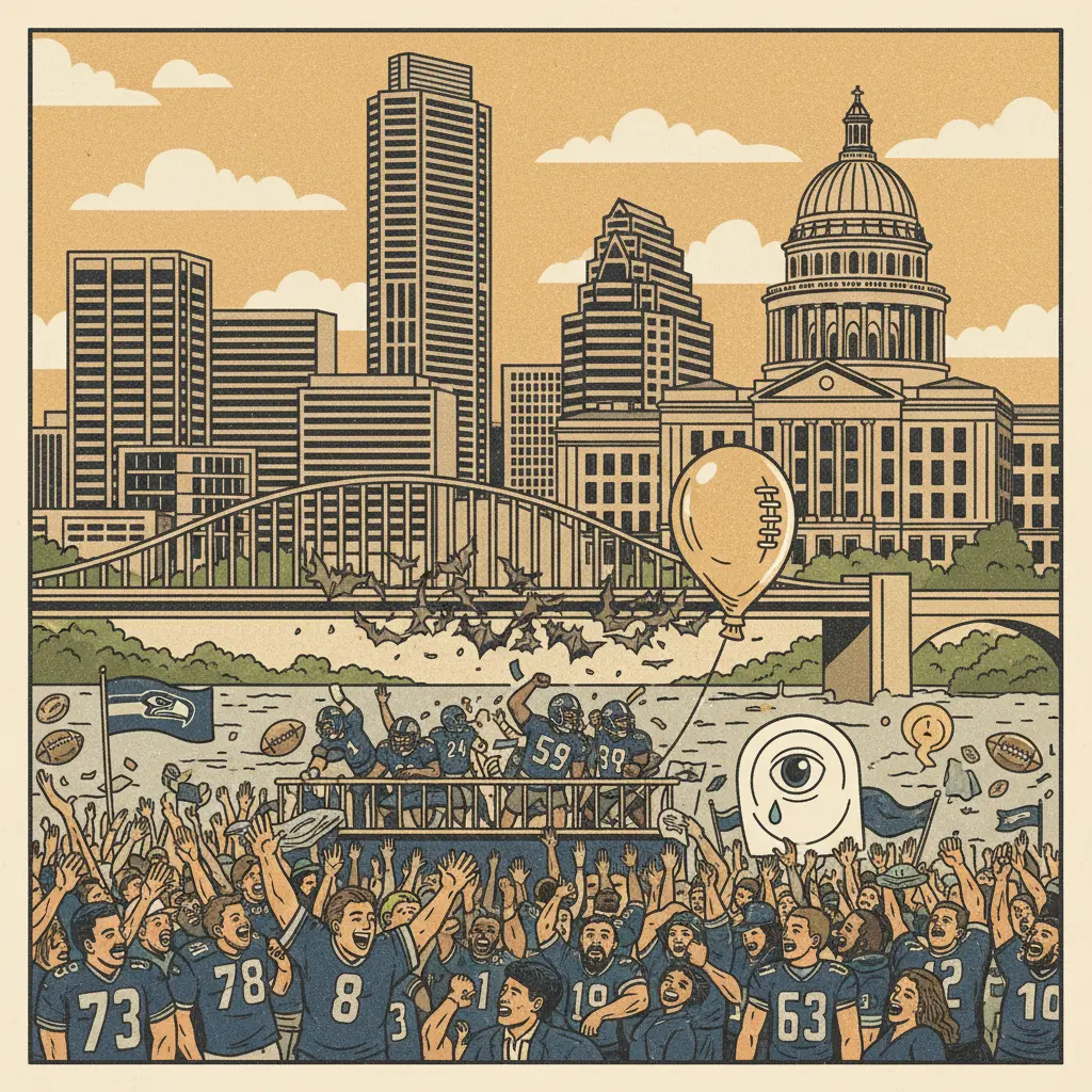 Editorial illustration: THE FLEETING NATURE OF JOY: A SEAHAWKS PARADE