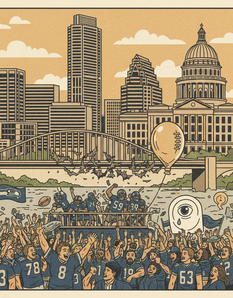 Editorial illustration: THE FLEETING NATURE OF JOY: A SEAHAWKS PARADE