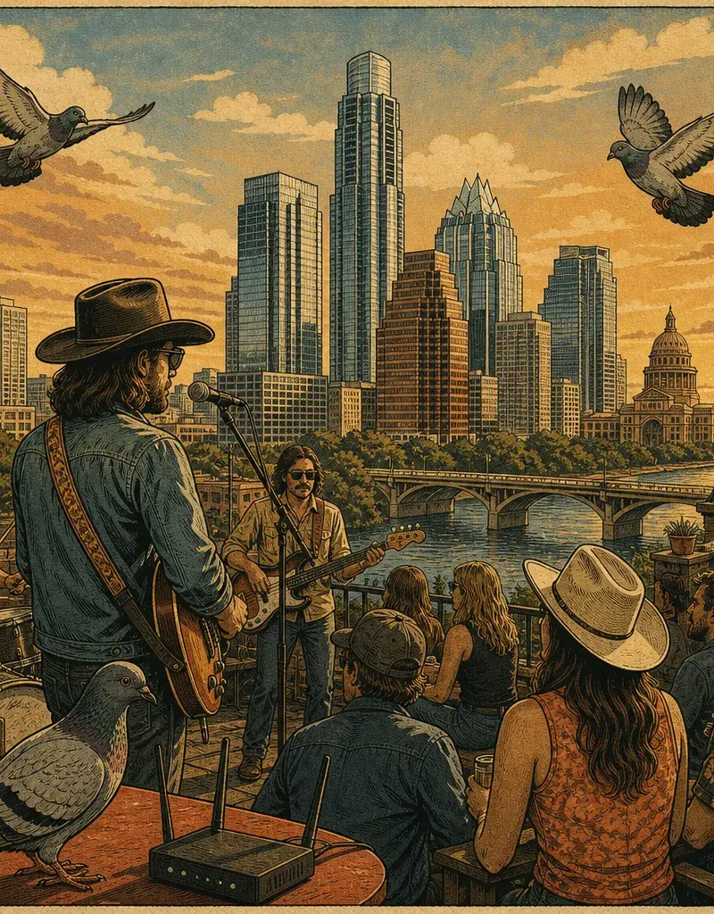 IF YOU'RE GOING TO CELEBRATE AN ALBUM, DO IT WHERE THE PIGEONS HAVE BETTER Wi‑Fi: SILVERADA PLAYS LIVING PROOF — AUSTIN MOTEL ROOFTOP (FREE) + WATERLOO RECORDS (AUG. 28) & ANTONE'S (AUG. 29)