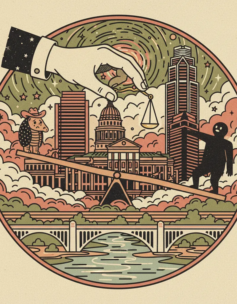 Editorial illustration: THE UNIVERSE CORRECTS A MINOR INJUSTICE