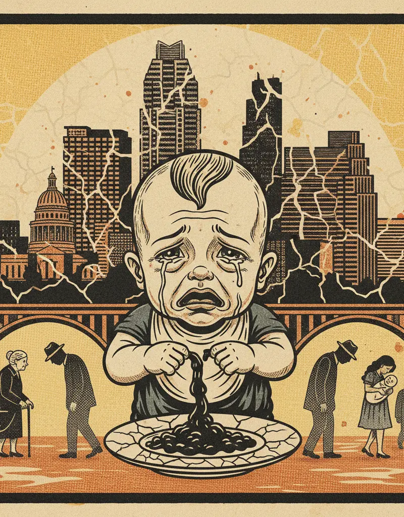 Editorial illustration: BABY FOOD RECALL: A GENERATIONAL CURSE