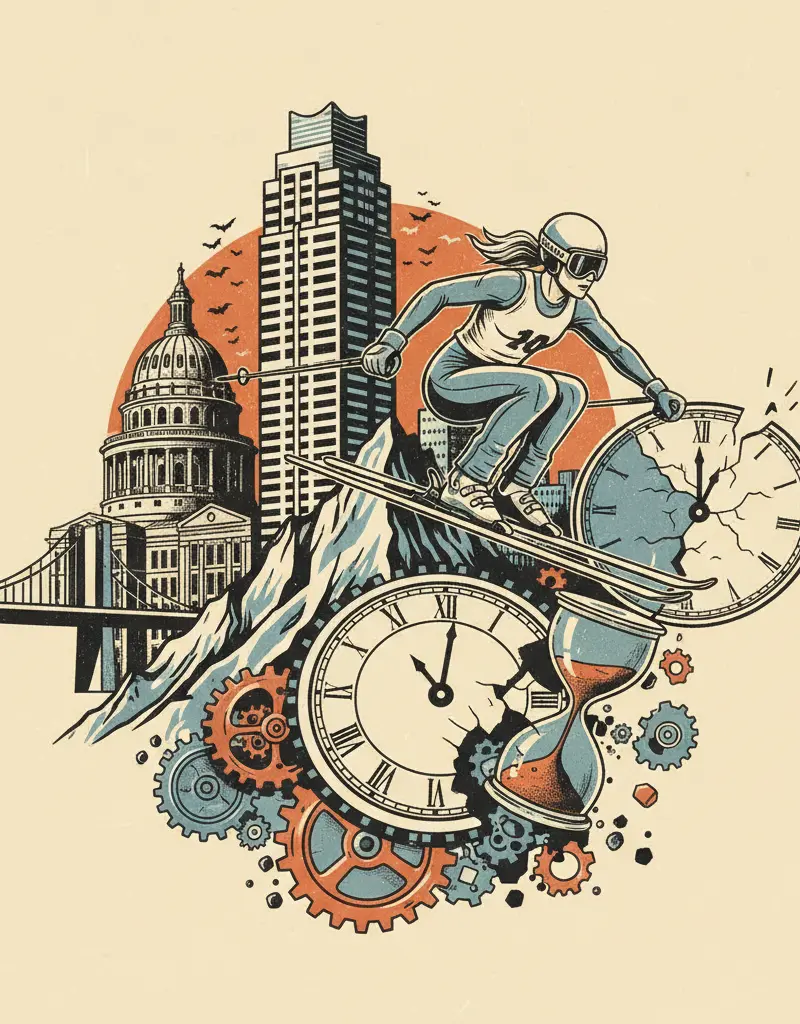 Editorial illustration: LINDSEY VONN DEFEATS GRAVITY, LOSES TO TIME