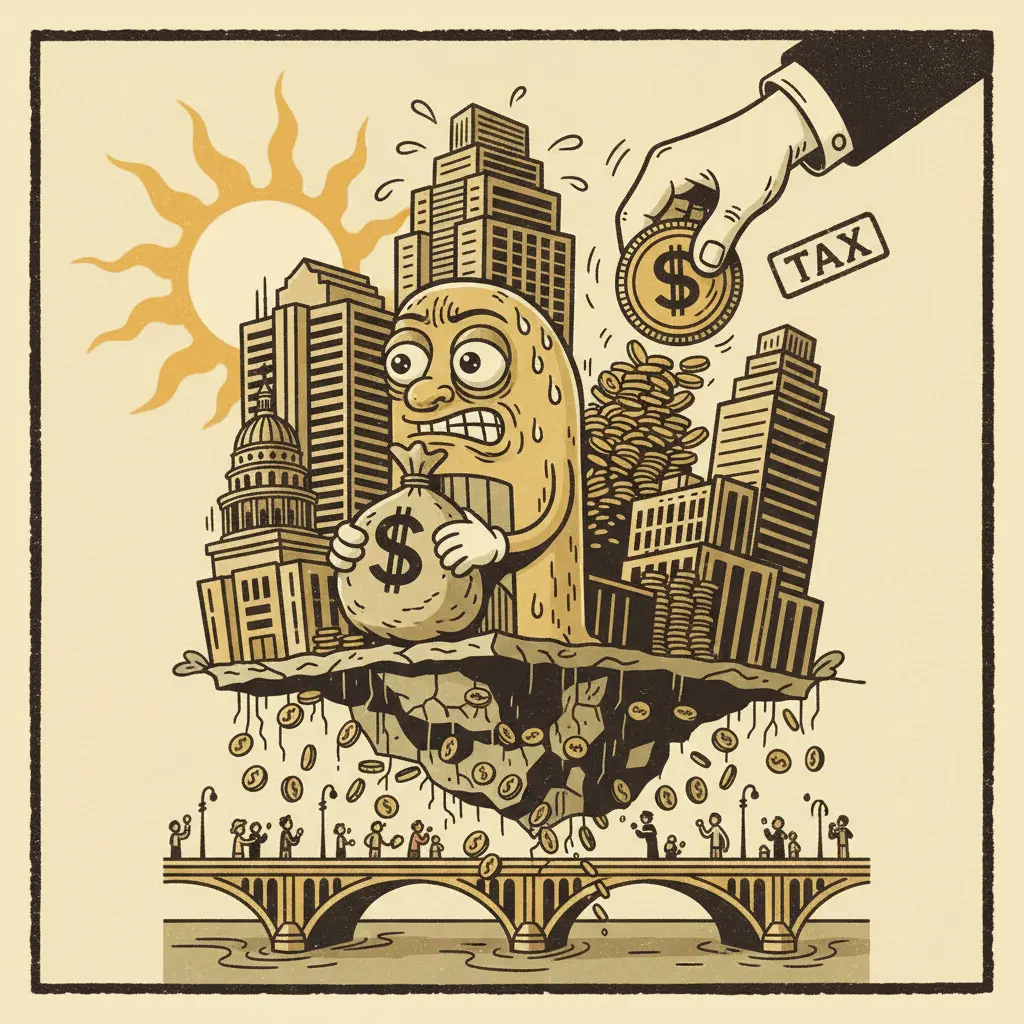 Editorial illustration: THE CITY IS RAISING PRICES TO AVOID COLLAPSING