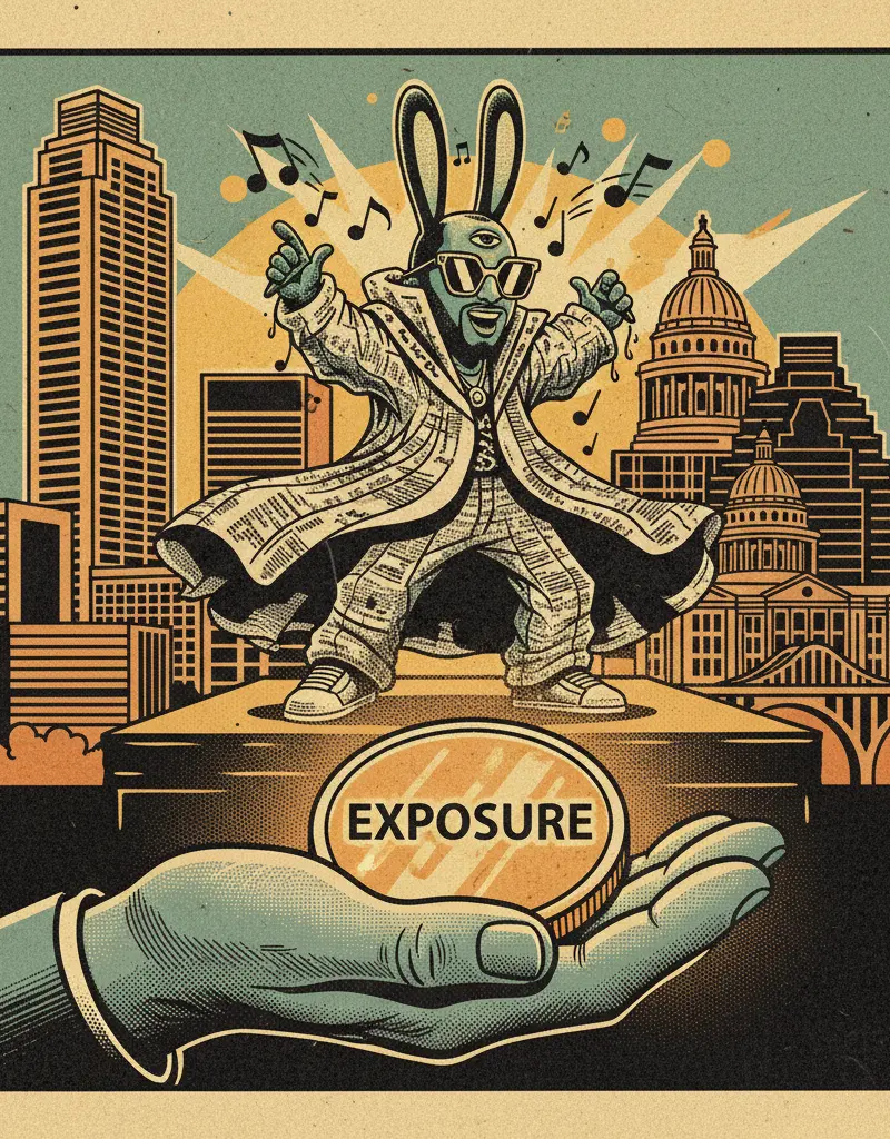 Editorial illustration: BAD BUNNY IS PERFORMING FOR EXPOSURE